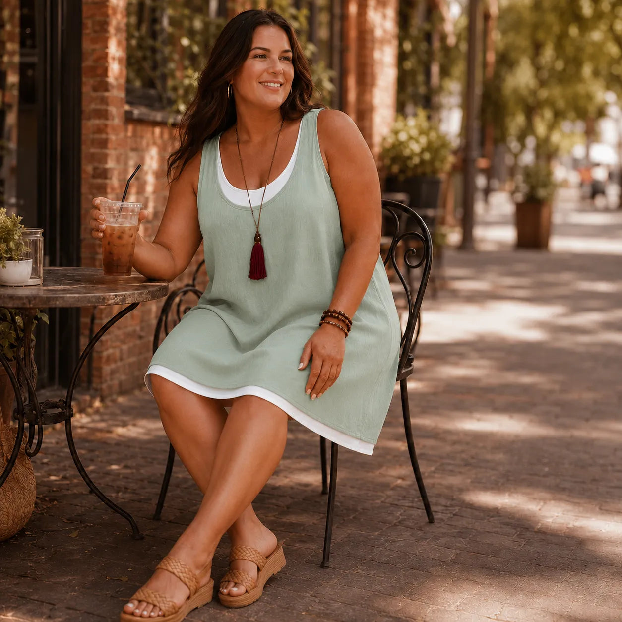 Layered Summer Swing Dress, Sleeveless Two-Piece-like Design