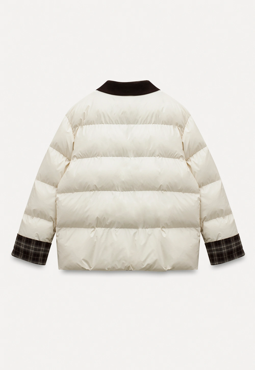 Women Short Cotton Coat with Contrast Collar and Cuffs