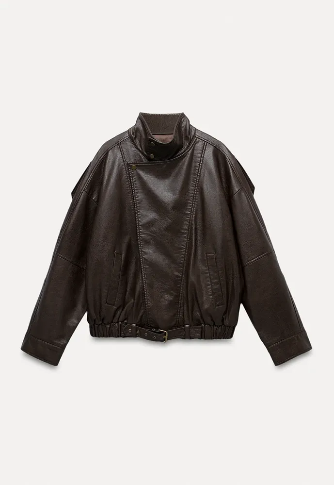 Funnel-Neck Leather Jacket