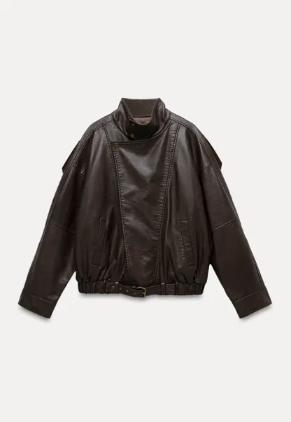 Funnel-Neck Leather Jacket