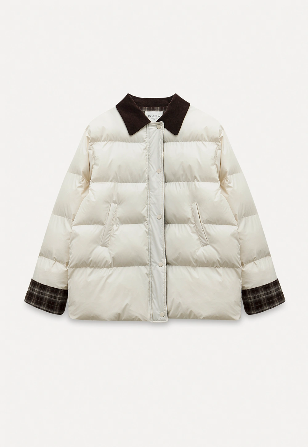 Women Short Cotton Coat with Contrast Collar and Cuffs