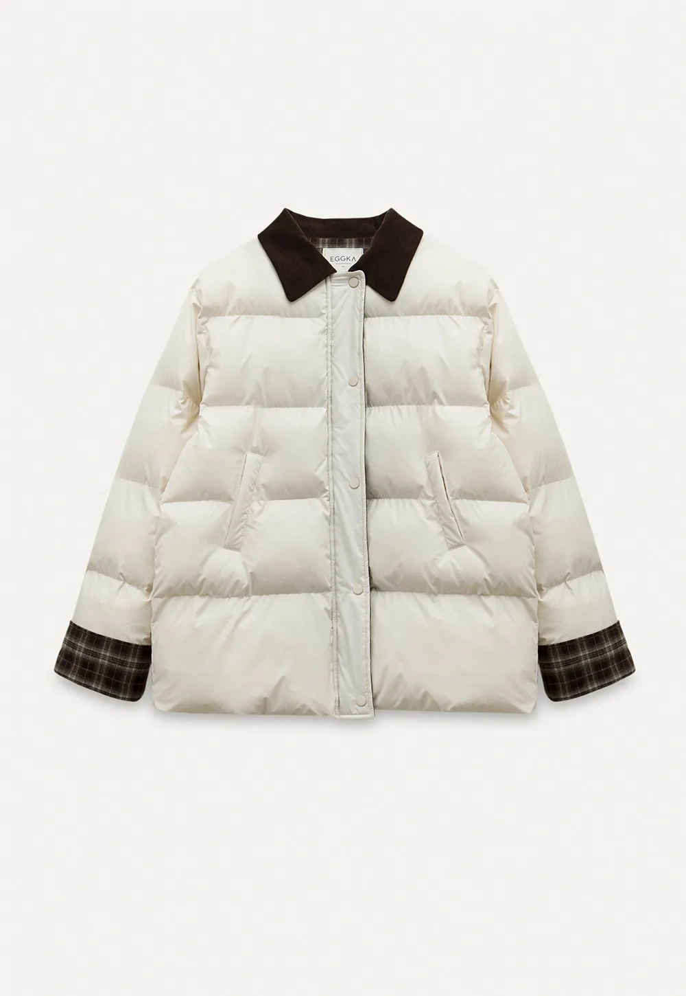 Women Short Cotton Coat with Contrast Collar and Cuffs