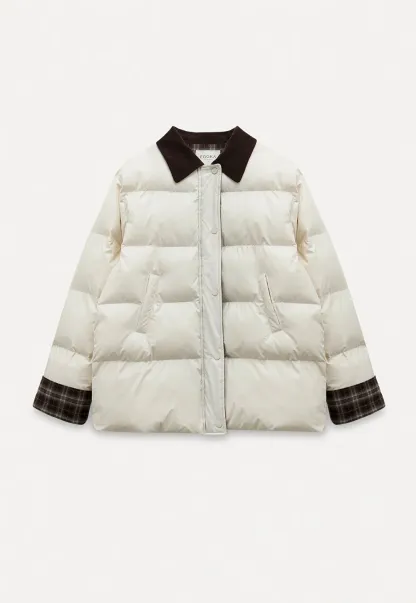 Women Short Cotton Coat with Contrast Collar and Cuffs