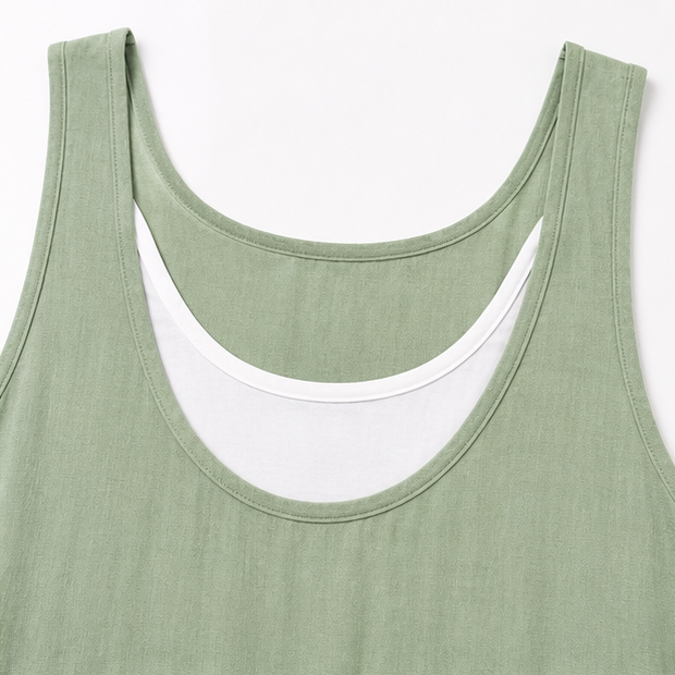 Layered Summer Swing Dress, Sleeveless Two-Piece-like Design