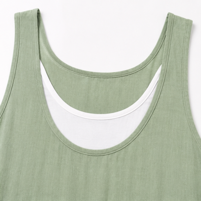 Layered Summer Swing Dress, Sleeveless Two-Piece-like Design