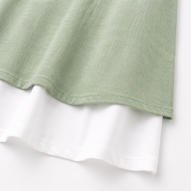 Layered Summer Swing Dress, Sleeveless Two-Piece-like Design