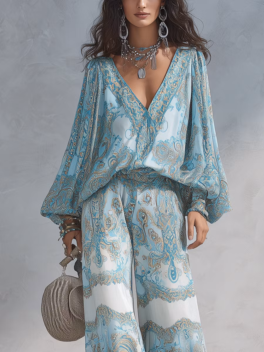 Light Blue Paisley Suit - side detail
