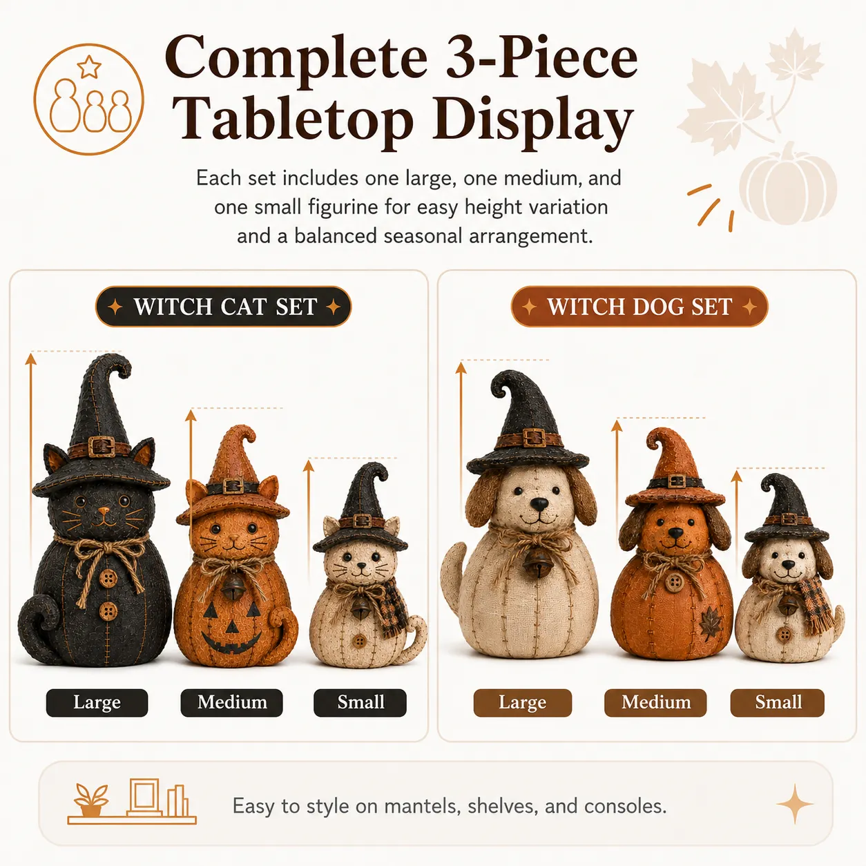 Halloween Retro Witch Cat and Dog Decoration Set
