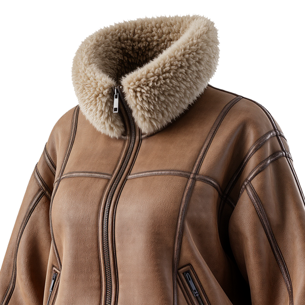 Western Cowboy Brown Leather Suede Jacket With Faux Shearling Collar