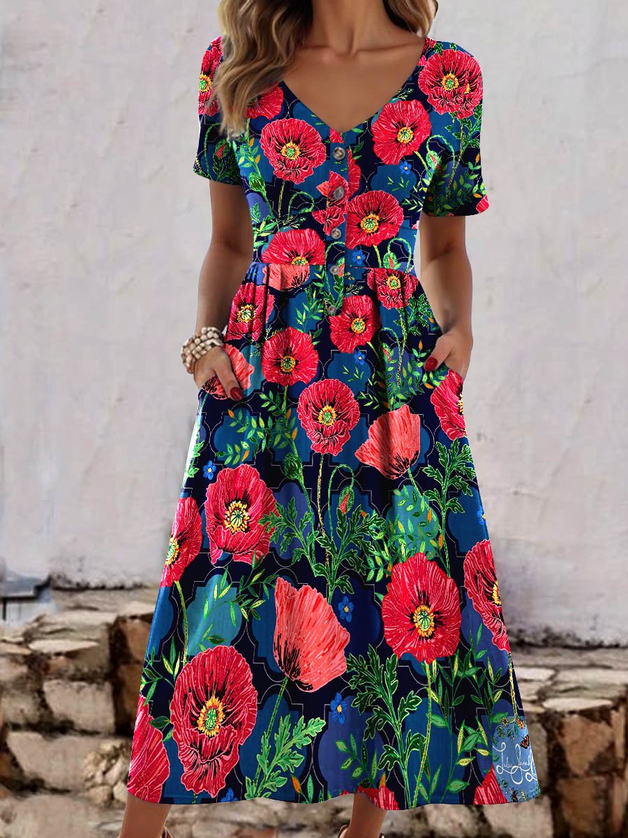 Women's Poppies for Remembrance poppy Art Print Casual Dress