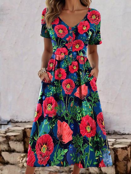 Women's Poppies for Remembrance poppy Art Print Casual Dress