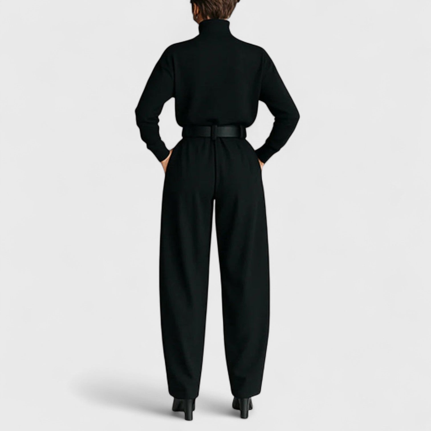 Knitted top and casual high-waisted suit pants set