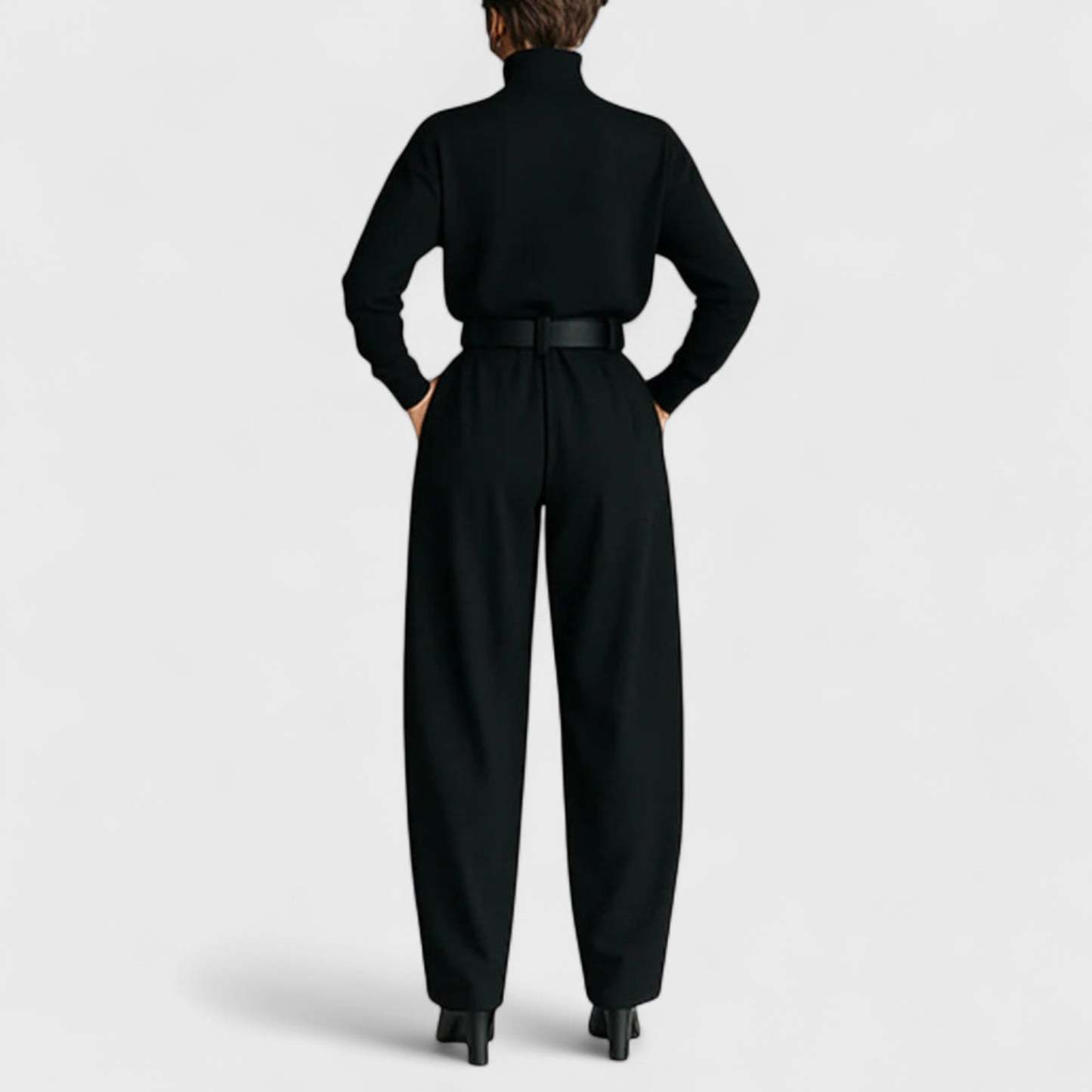 Knitted top and casual high-waisted suit pants set