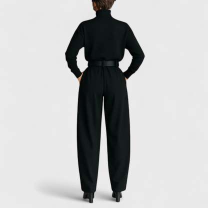 Knitted top and casual high-waisted suit pants set