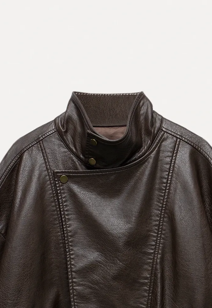Funnel-Neck Leather Jacket