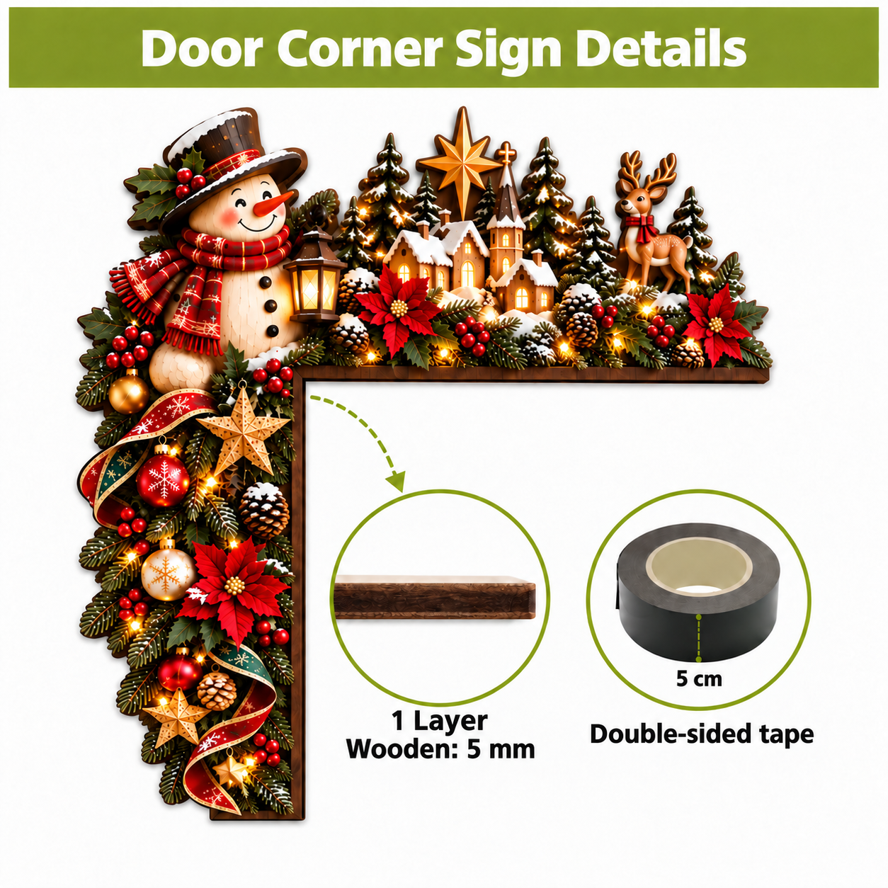Merry Snowman Family Christmas Door Corner Sign
