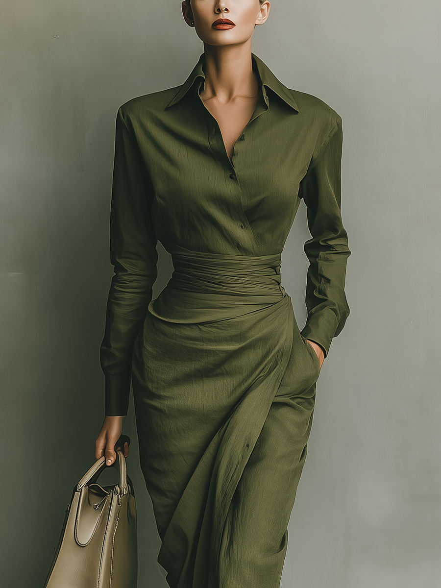 Women's Army Green Cotton Blended Maxi Dress