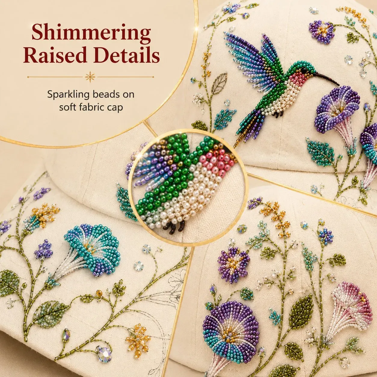 🐦🌸 Premium Hummingbird Garden Beaded Hat DIY Kit | DIY Handmade Floral Cap Decor 🌿✨