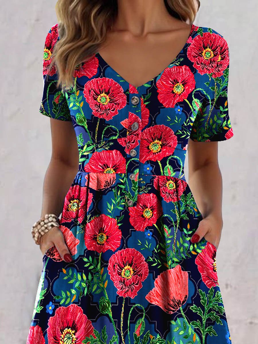 Women's Poppies for Remembrance poppy Art Print Casual Dress