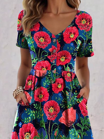 Women's Poppies for Remembrance poppy Art Print Casual Dress