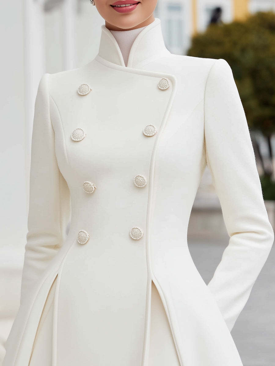 Elegant Double-Breasted Flared A-Line Coat Dress