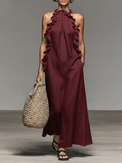 Women's Stand-up Collar Sleeveless Casual Loose Cotton And Linen Dress