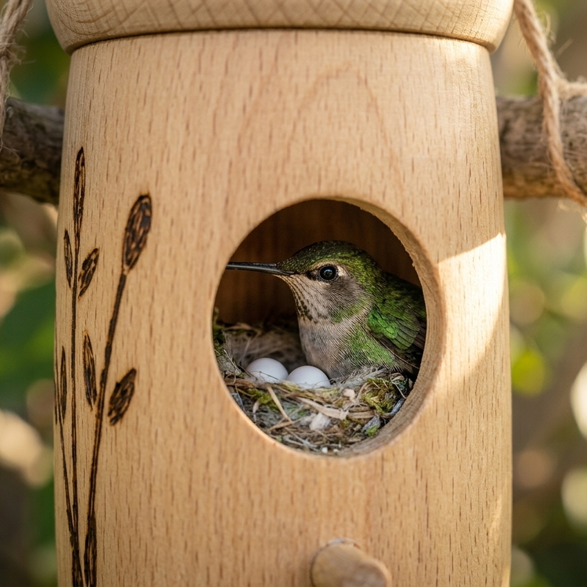 Beechwood Hanging Garden Bird Ornament – Birdhouse-Inspired Detail