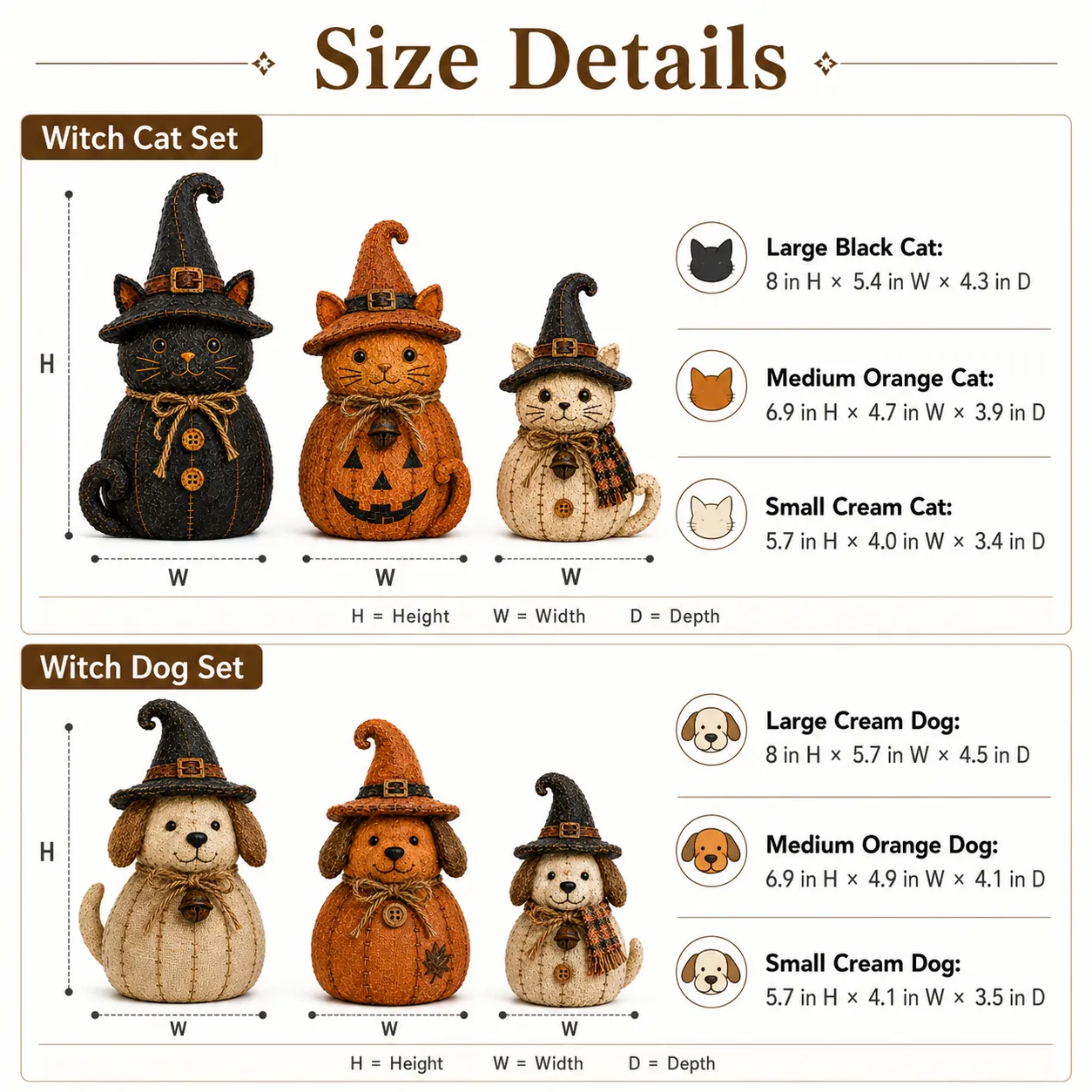 Halloween Retro Witch Cat and Dog Decoration Set