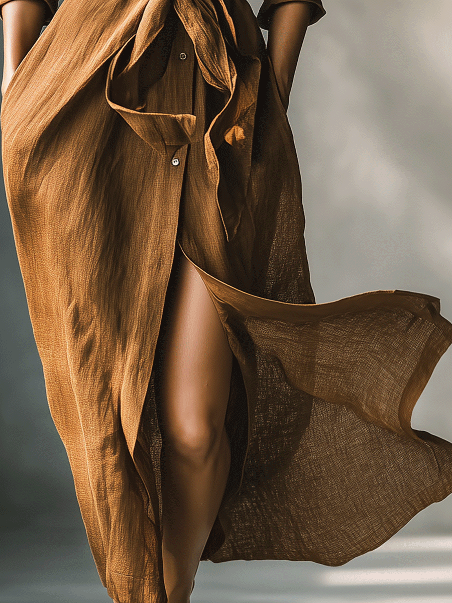 Women's Vintage Brown Blend Shirt Maxi Dress MDA2898G6I