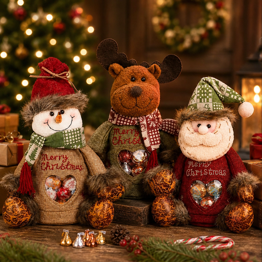 Plush Christmas Character Treat Bags with Heart Window + 50% OFF