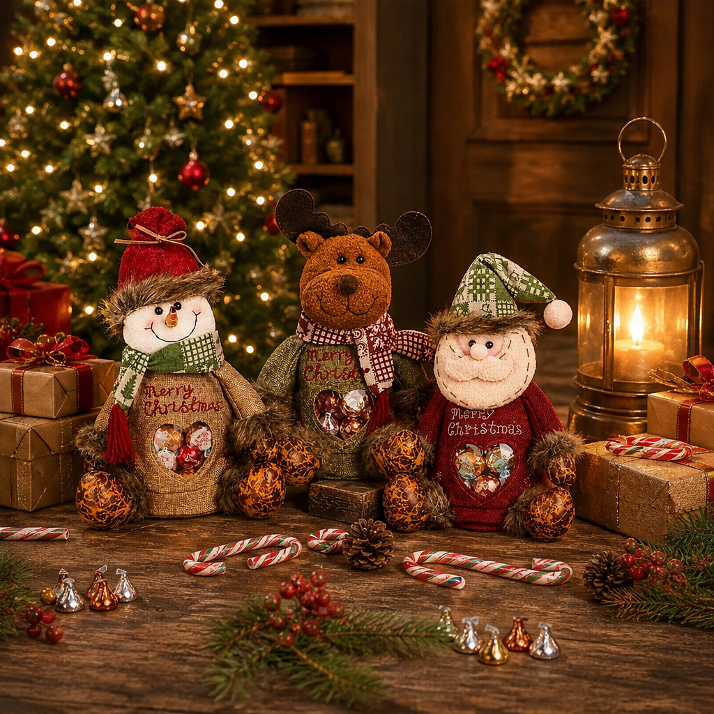Plush Christmas Character Treat Bags with Heart Window + 50% OFF