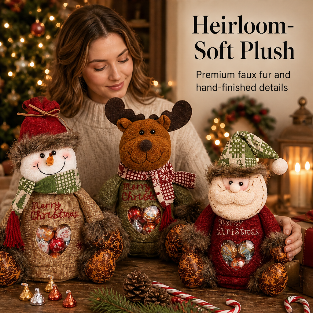 Plush Christmas Character Treat Bags with Heart Window + 50% OFF