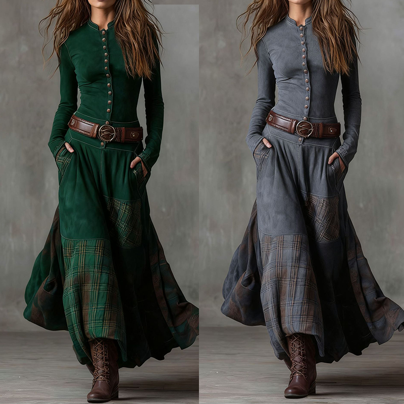 Vintage dress with high collar and buttons