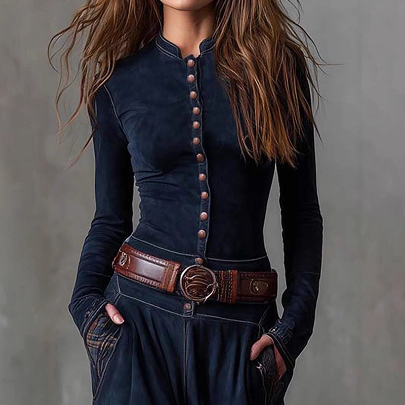 Vintage dress with high collar and buttons