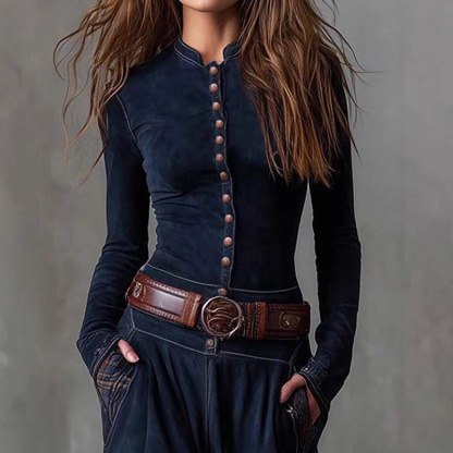 Vintage dress with high collar and buttons