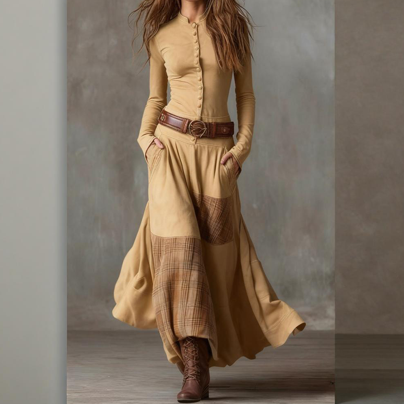 Vintage dress with high collar and buttons