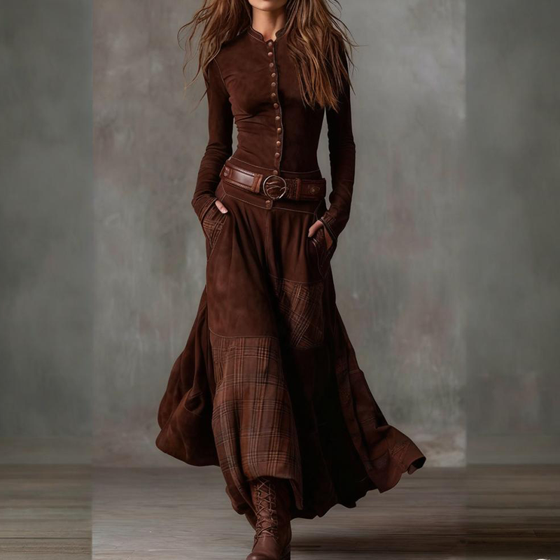 Vintage dress with high collar and buttons