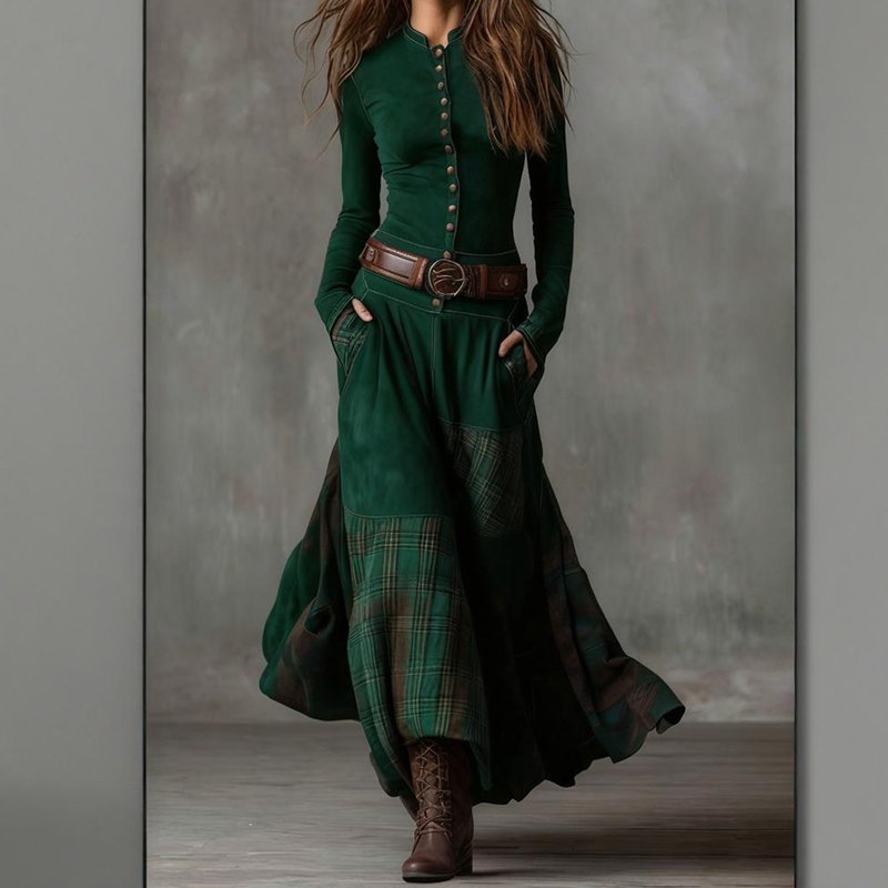 Vintage dress with high collar and buttons