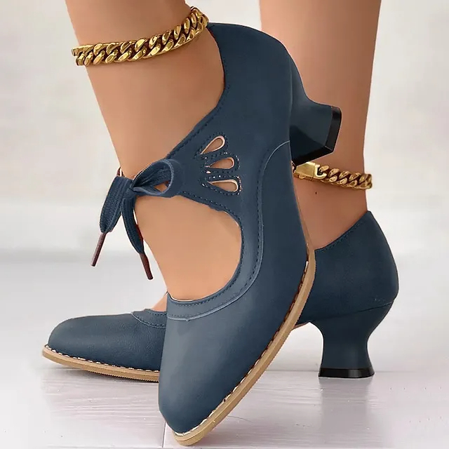 ⏰Last Day! 50% OFF  --- Women's Vintage Lace-Up Leather Heels