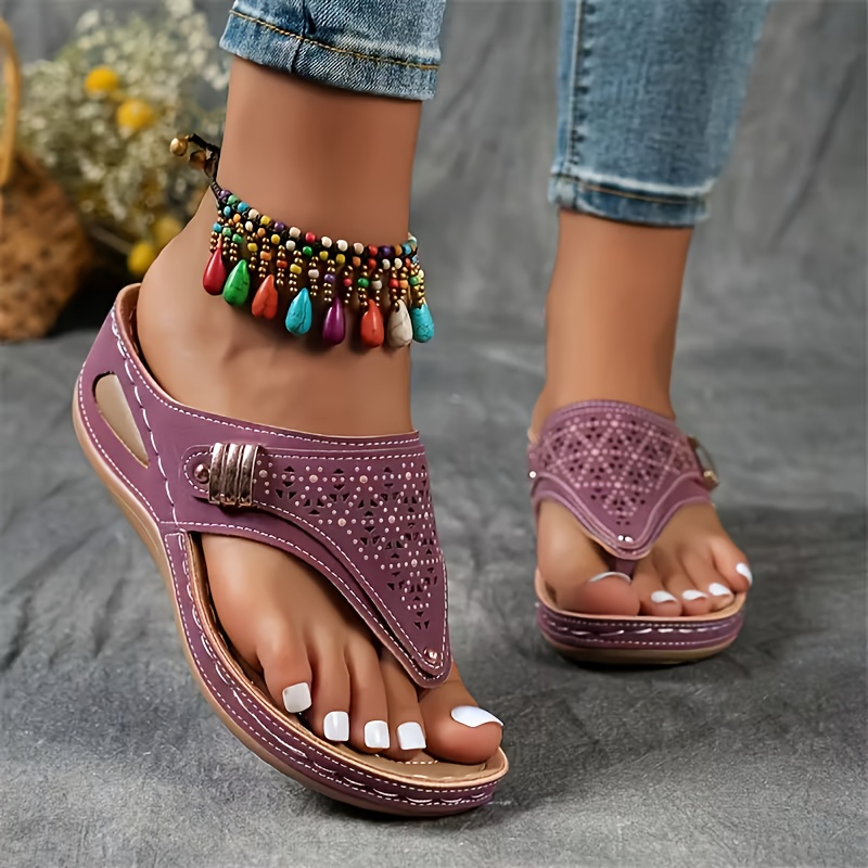 🔥Last Day Promotion 50% OFF - Flip Flops for Women Wedge Sandals with Arch Support Wedge Heel Vintage Wide Width Sandals
