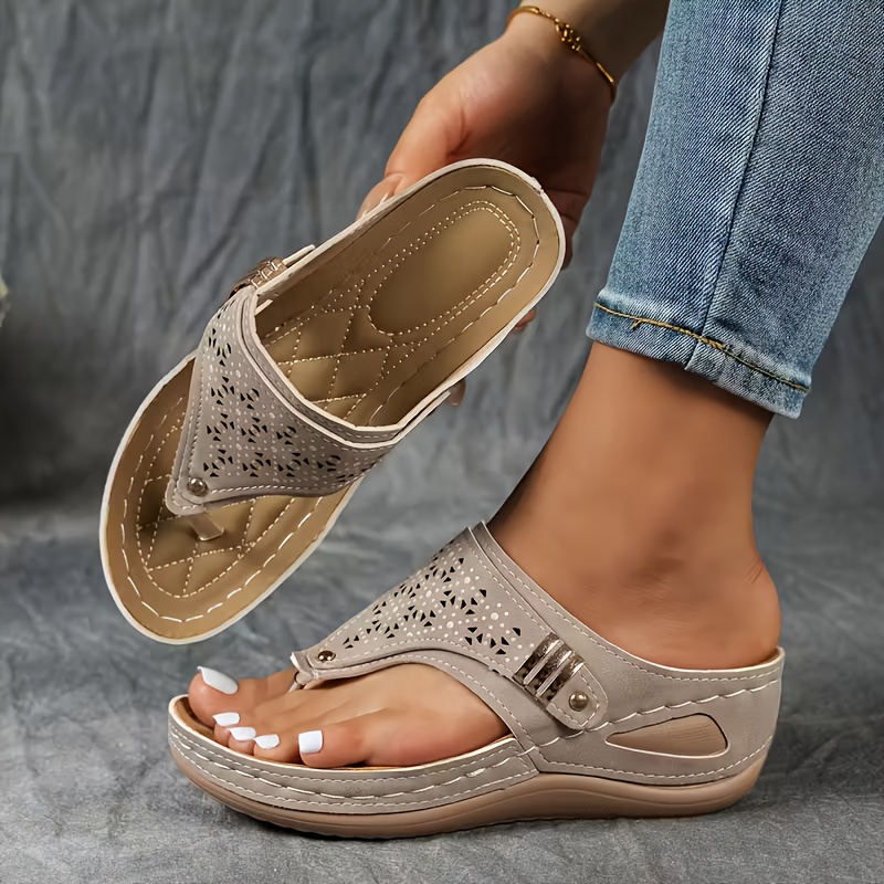 🔥Last Day Promotion 50% OFF - Flip Flops for Women Wedge Sandals with Arch Support Wedge Heel Vintage Wide Width Sandals