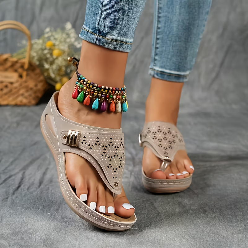 🔥Last Day Promotion 50% OFF - Flip Flops for Women Wedge Sandals with Arch Support Wedge Heel Vintage Wide Width Sandals