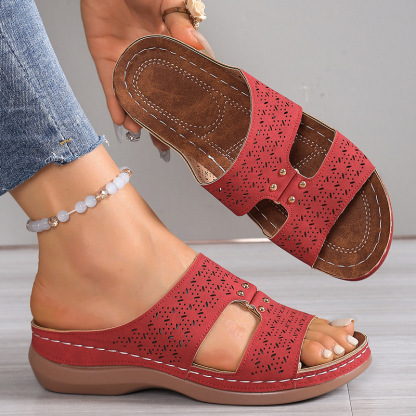 🔥Last Day Promotion 50%🔥New Summer Hollow Breathable Sandals for Women, Comfortable Flat Slip-Ons