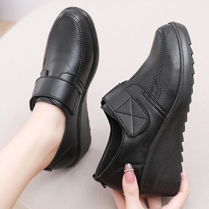 🔥Mega Sale - Buy Now & Save 50% OFF🔥Comfortable Leather Wedge Shoes with Secure Velcro Strap for All-Day Comfort