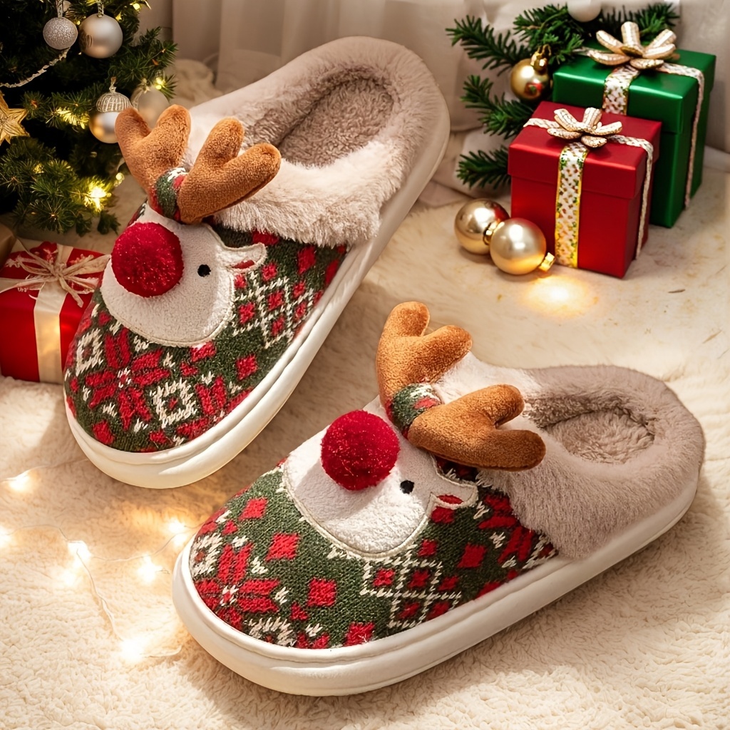🔥Last Day Promotion 50% OFF - Christmas Reindeer Warm and Comfortable Round-Toe Slippers