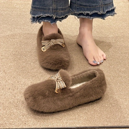 🔥LAST DAY 50% OFF --- Women's Winter Bow-Tie Fleece Loafers