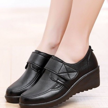 🔥Mega Sale - Buy Now & Save 50% OFF🔥Comfortable Leather Wedge Shoes with Secure Velcro Strap for All-Day Comfort