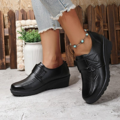 🔥Mega Sale - Buy Now & Save 50% OFF🔥Comfortable Leather Wedge Shoes with Secure Velcro Strap for All-Day Comfort