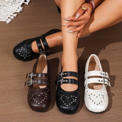 🔥Mega Sale - Buy Now & Save 50% OFF🔥Women’s Vintage Mary Jane Flats – Double-Buckle Shoes with Bow & Studded Detail