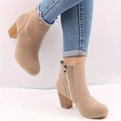 ⏰Last Day! 50% OFF 🔥Women's round-toe side-zip low-heeled ankle boots, stylish chunky heel boots